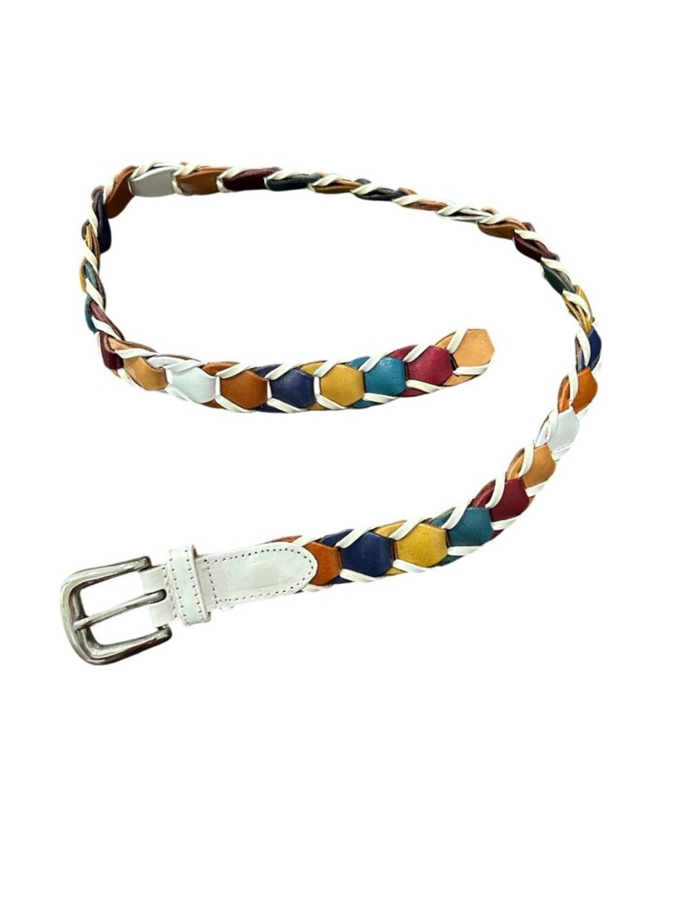 Vintage St. John's Bay Cowhide Leather Multicolor Braided Belt Sz Medium Retro